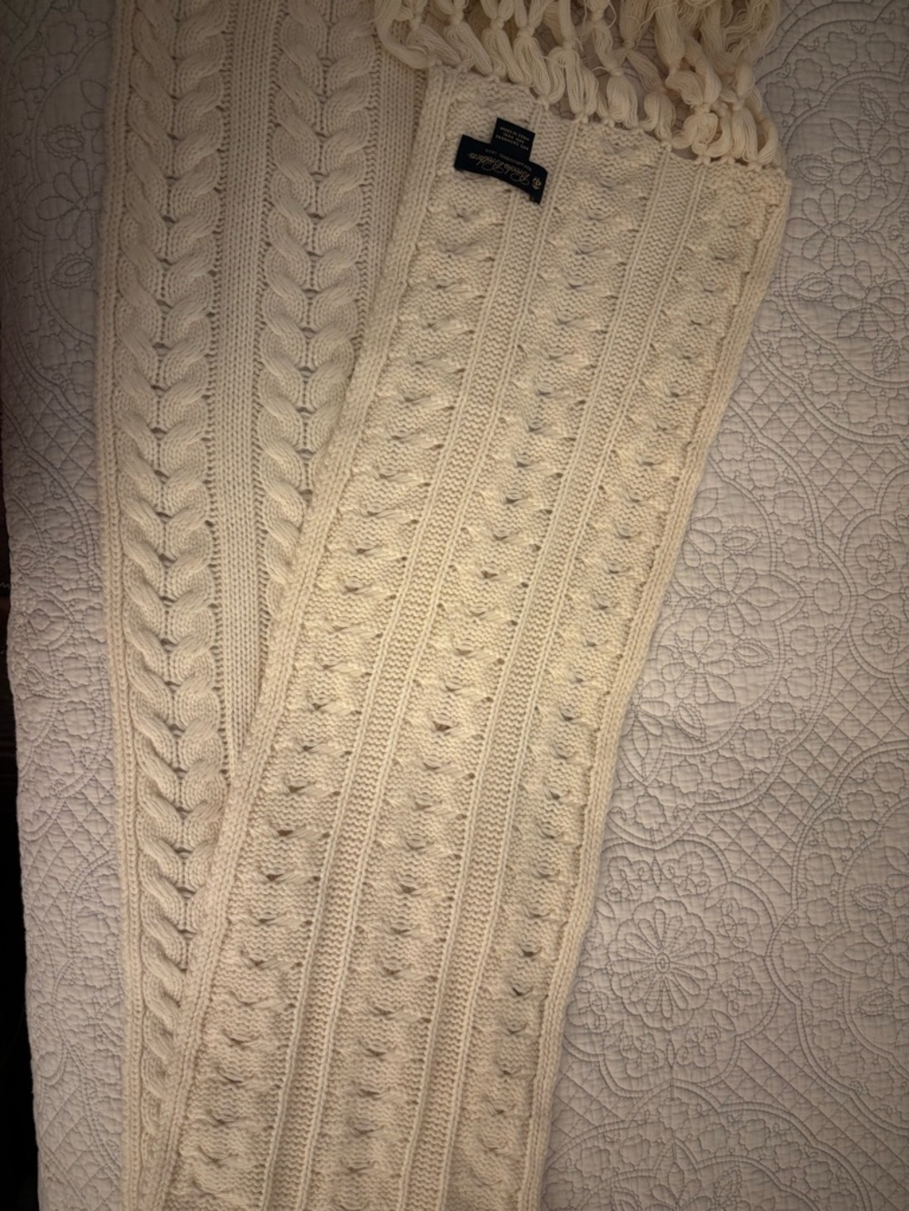 Brooks Brothers Cream Cable Knit Scarf